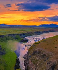 Gullfoss Falls At Sunset Paint By Numbers