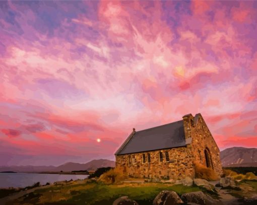 Lake Tekapo Church At Sunset Paint By Numbers