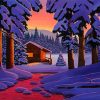 Lodge In The Snow At Sunset Paint By Numbers