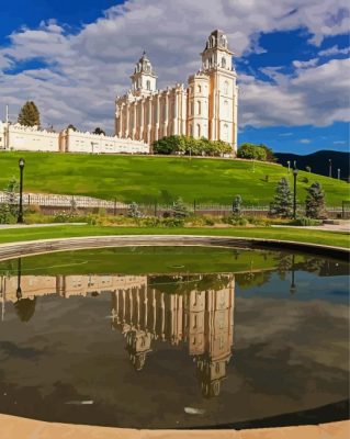 Manti Utah Temple Fountain Reflection Paint By Numbers