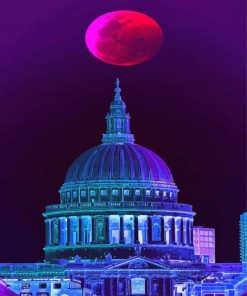 St Pauls Cathedral With Pink Moon Paint By Numbers