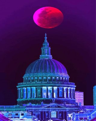 St Pauls Cathedral With Pink Moon Paint By Numbers