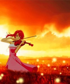 Sunset Anime Girl Playing Violin Paint By Numbers