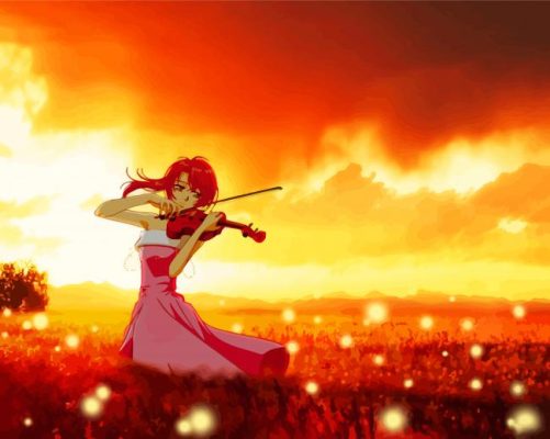 Sunset Anime Girl Playing Violin Paint By Numbers