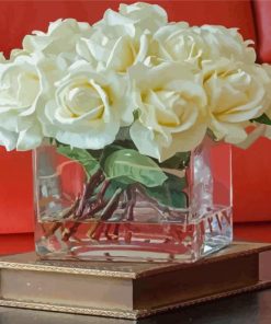 White Flowers In Glass Vase Paint By Numbers