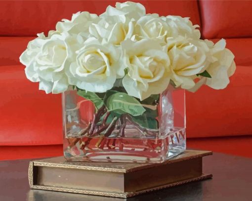 White Flowers In Glass Vase Paint By Numbers