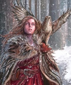 Woman And Hawk In Snow Paint By Numbers