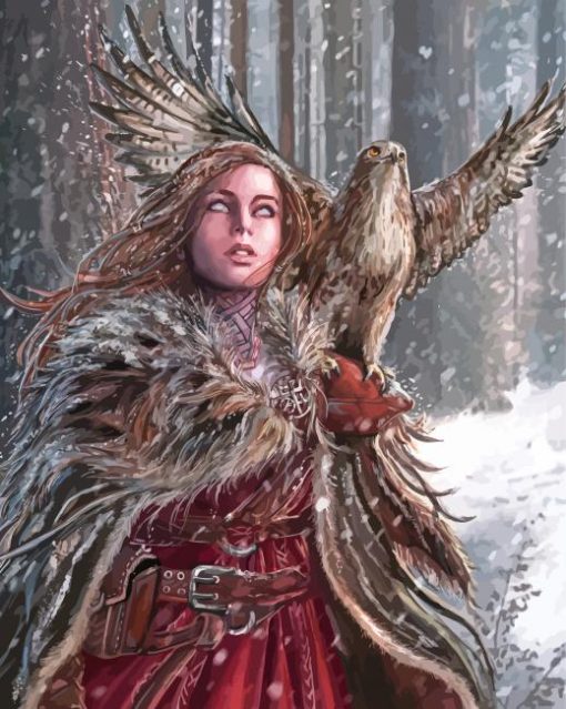 Woman And Hawk In Snow Paint By Numbers