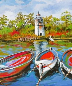 Abstract Boats And Lighthouse Paint By Numbers