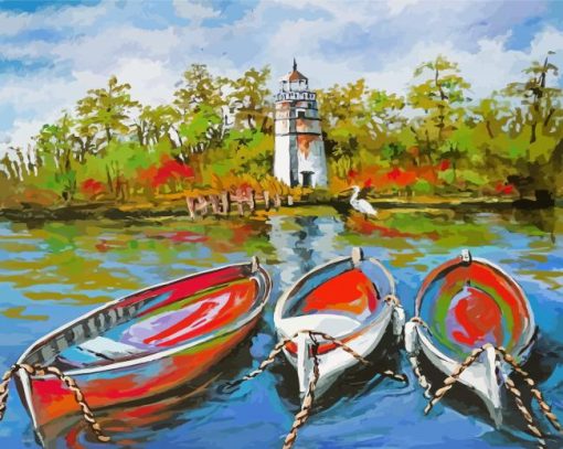 Abstract Boats And Lighthouse Paint By Numbers