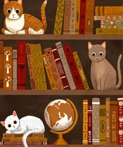 Aesthetic Cats On Bookshelf Paint By Numbers