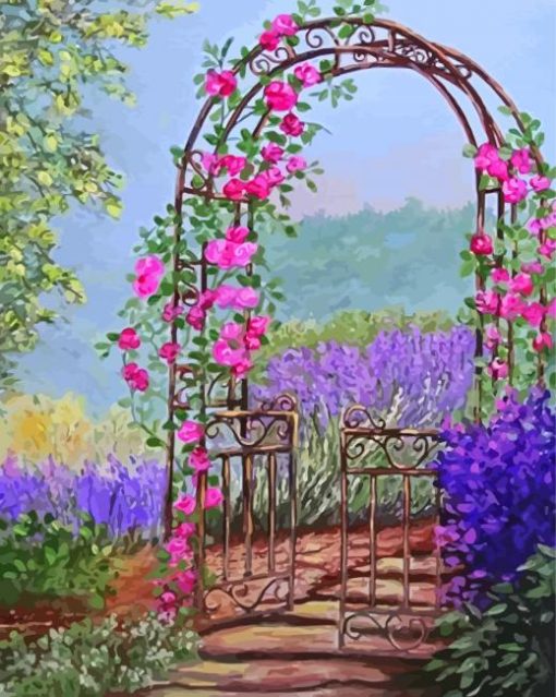 Aesthetic Garden Gate Flowers Paint By Numbers