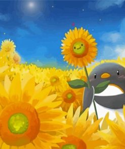 Aesthetic Penguin With Sunflowers Paint By Numbers