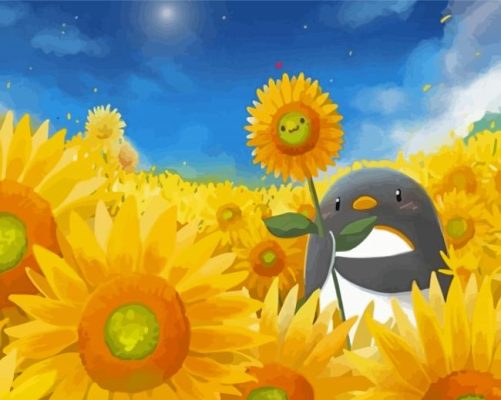 Aesthetic Penguin With Sunflowers Paint By Numbers