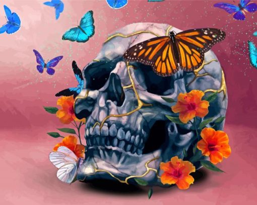 Aesthetic Skull With Butterflies Paint By Numbers