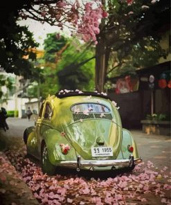 Aesthetic WV Beetle And Cherry Blossom Paint By Numbers