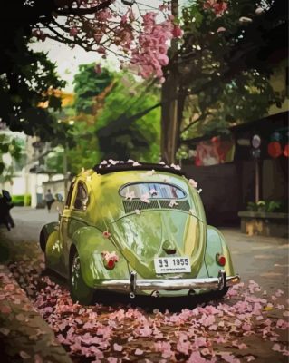 Aesthetic WV Beetle And Cherry Blossom Paint By Numbers