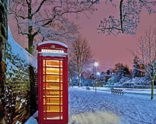 Aesthetic Phone Box In Snow Paint By Numbers