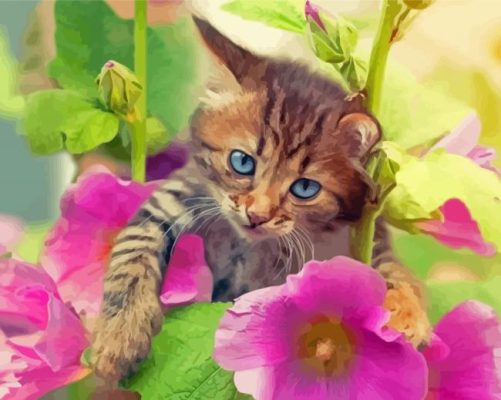 Cat With Flowers Paint By Numbers