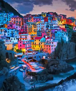 Colorful Buildings Night In Manarola Paint By Numbers