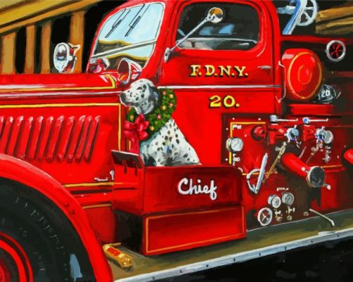 Dalmatian And Fire Truck Paint By Numbers