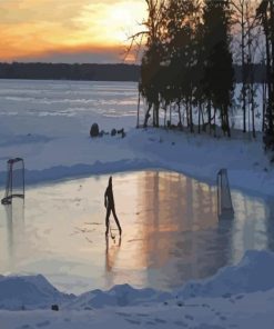 Ice Hockey On Lake Silhouette Paint By Numbers