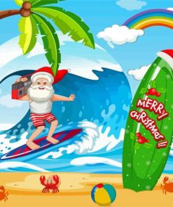 Santa Claus Surfing At The Beach Paint By Numbers