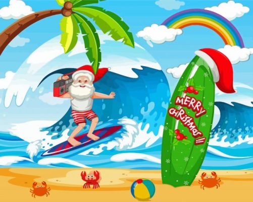 Santa Claus Surfing At The Beach Paint By Numbers