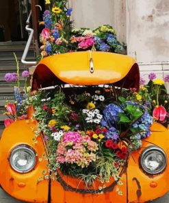 Vintage Volkswagen With Flowers Paint By Numbers