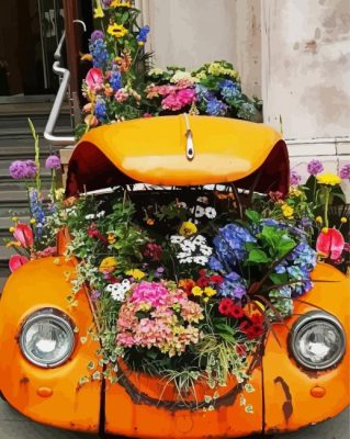 Vintage Volkswagen With Flowers Paint By Numbers