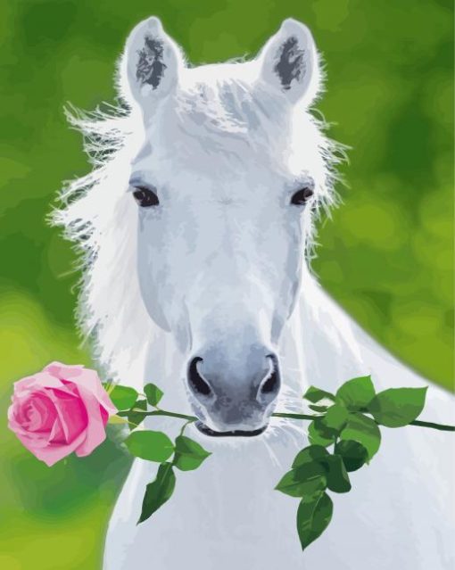 White Horse With Rose Paint By Numbers