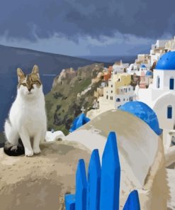 Cat In Santorini Island Paint By Numbers