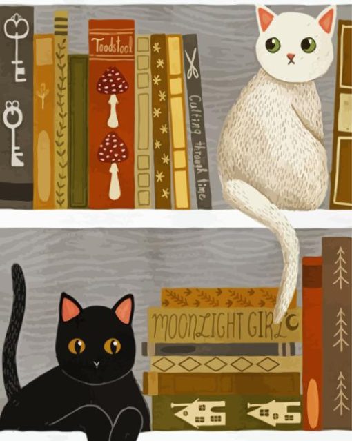 Cats On Bookshel Paint By Numbers