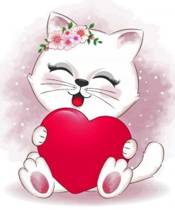 Cute Cat With Heart Paint By Numbers