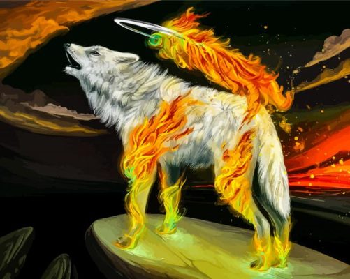 Fantasy Wolf On Fire Paint By Numbers