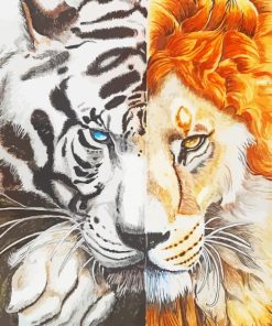 Half Lion And Tiger Paint By Numbers