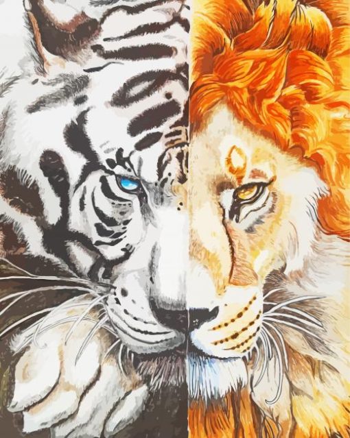 Half Lion And Tiger Paint By Numbers