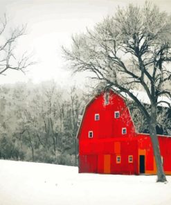 Barn in Snow Paint By Numbers