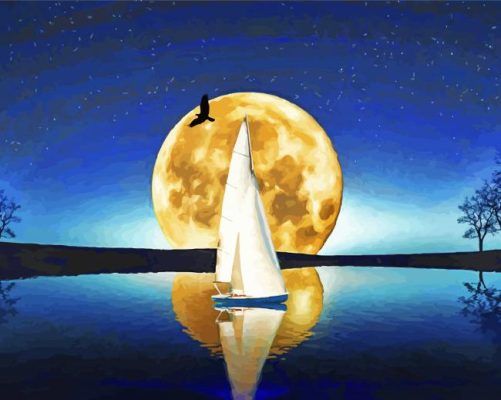 Sailboat During Moonlight Paint By Numbers