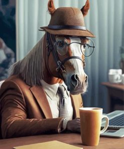 Horse Drinking Coffee Paint By Numbers