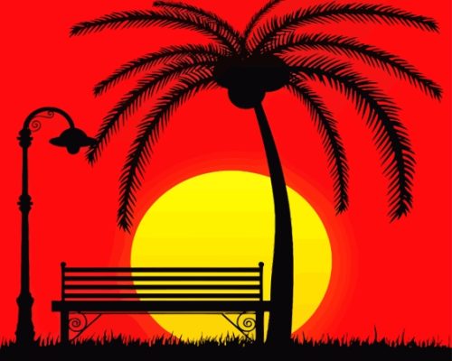 Sunset With Bench Paint By Numbers