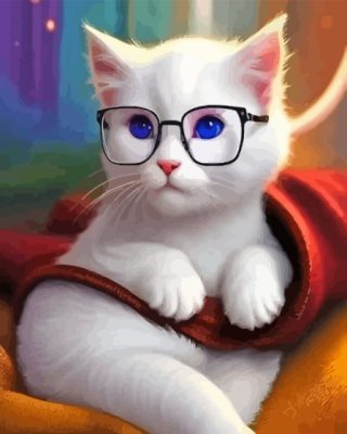 White Cat And Glasses Paint By Numbers