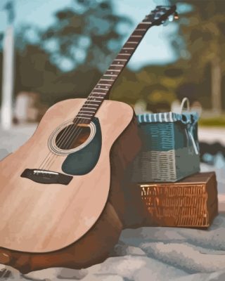 Guitar On Beach Paint By Numbers