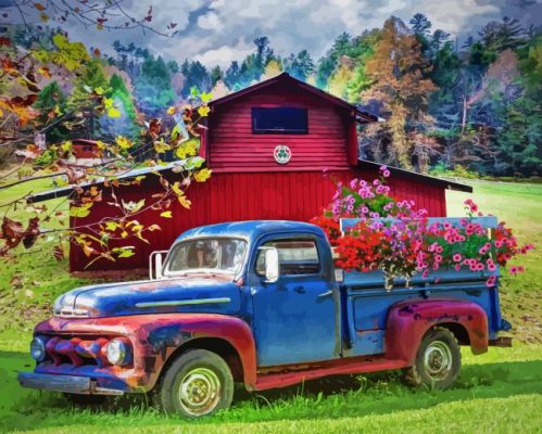 Old Flower Truck Paint By Numbers