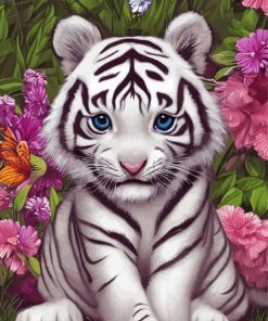 Baby Tiger With Flowers Paint By Numbers