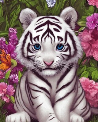 Baby Tiger With Flowers Paint By Numbers