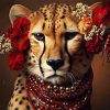 Cheetah With Red Flowers Paint By Numbers