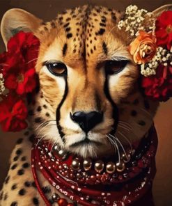 Cheetah With Red Flowers Paint By Numbers