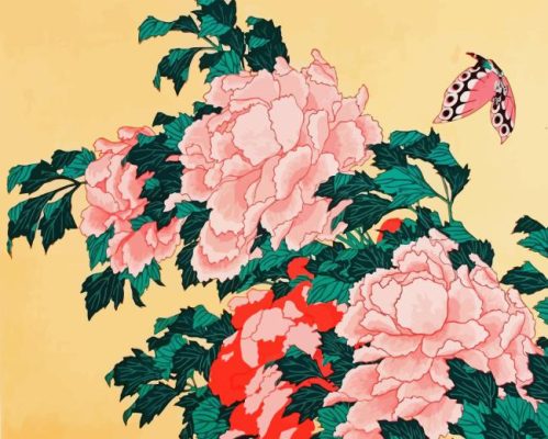 Katsushika Hokusai Peony And Butterfly Paint By Numbers