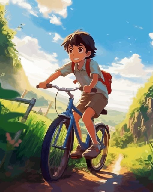 Anime Boy Riding Bike Paint By Numbers